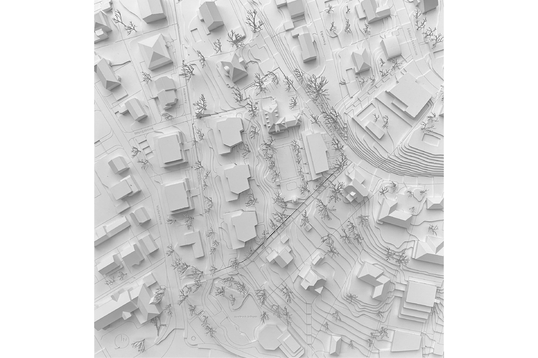 Wohnüberbauung Oberer Rebberg Zofingen – Modellfoto mit Mehrfamilienhäuser, Villa Ringier und Reihenhaustypologie, begrünten Freiräume und harmonischer Einbettung in die Landschaft – nachhaltige Architektur von Kunz Architekten / kunzarchitekten Sursee