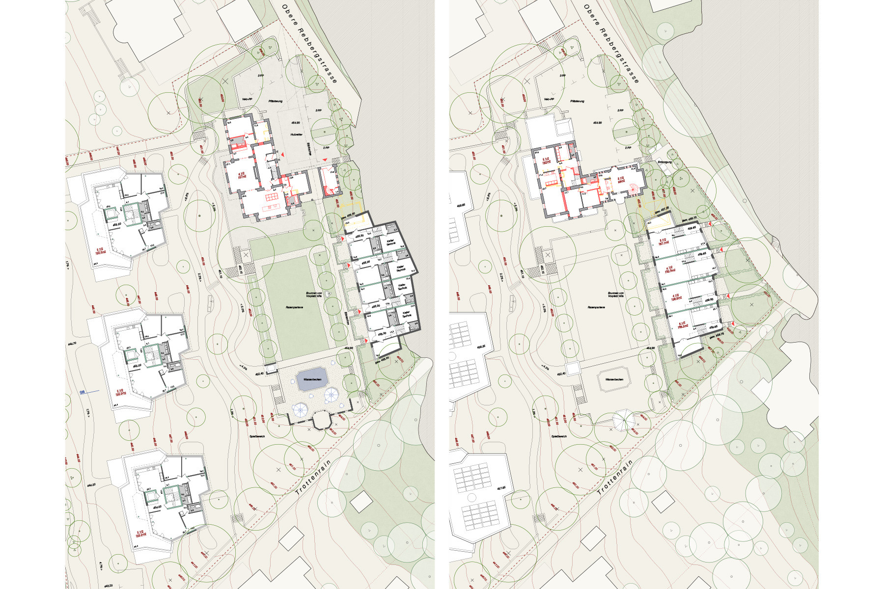 Wohnüberbauung Oberer Rebberg Zofingen – Attikageschosse der Mehrfamilienhäuser, Erd- und Obergeschoss der Villa Ringier sowie der Reihenhäuser – nachhaltiger Wohnungsbau von Kunz Architekten / kunzarchitekten Sursee
